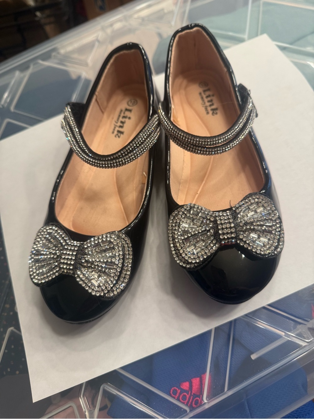 Link Black Patent Girls' Mary Janes with Rhinestone Bow